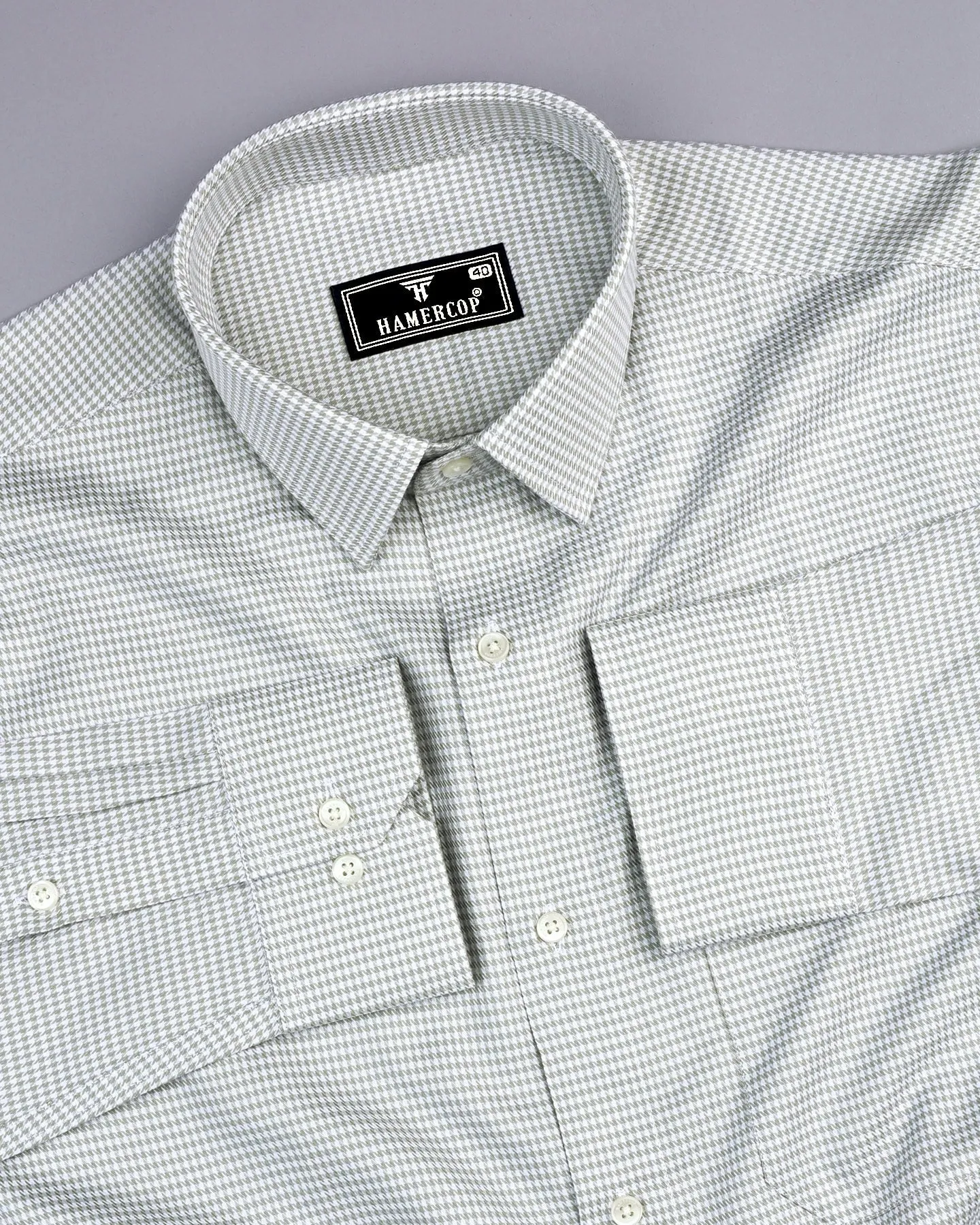 Ascona Pista Green Houndstooth Jacquard Premium Giza Shirt