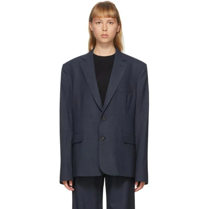 Balenciaga Navy Washed Prince Of Wales Blazer