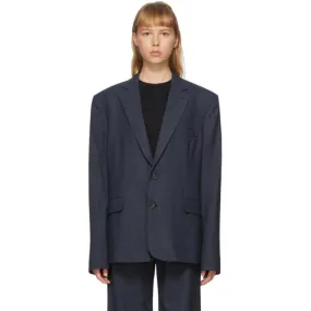 Balenciaga Navy Washed Prince Of Wales Blazer