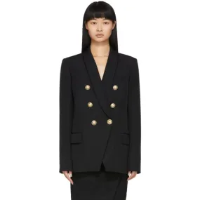 Balmain Black Grain De Poudre Oversized 6-Button Blazer