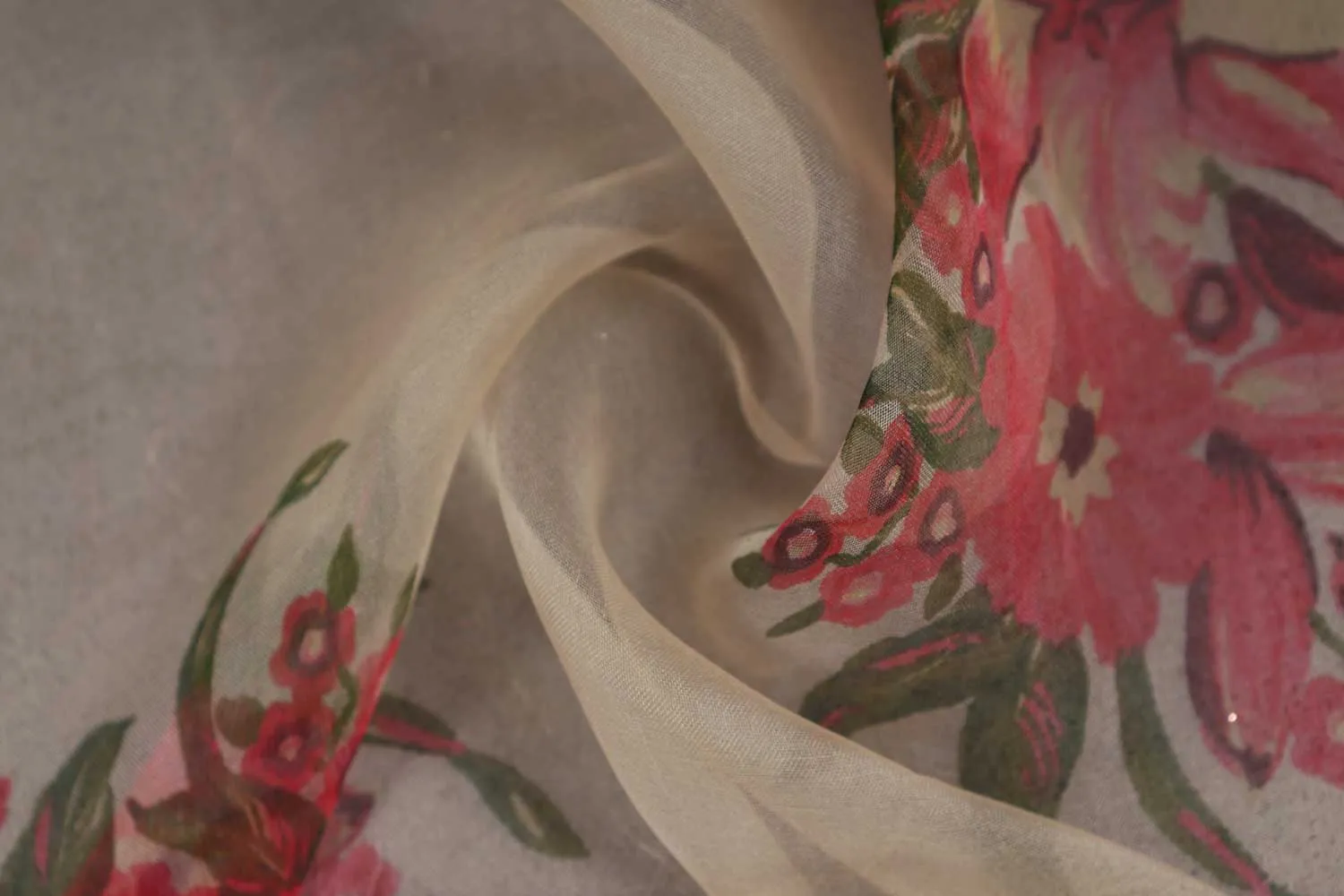 Beige Printed Organza Fabric
