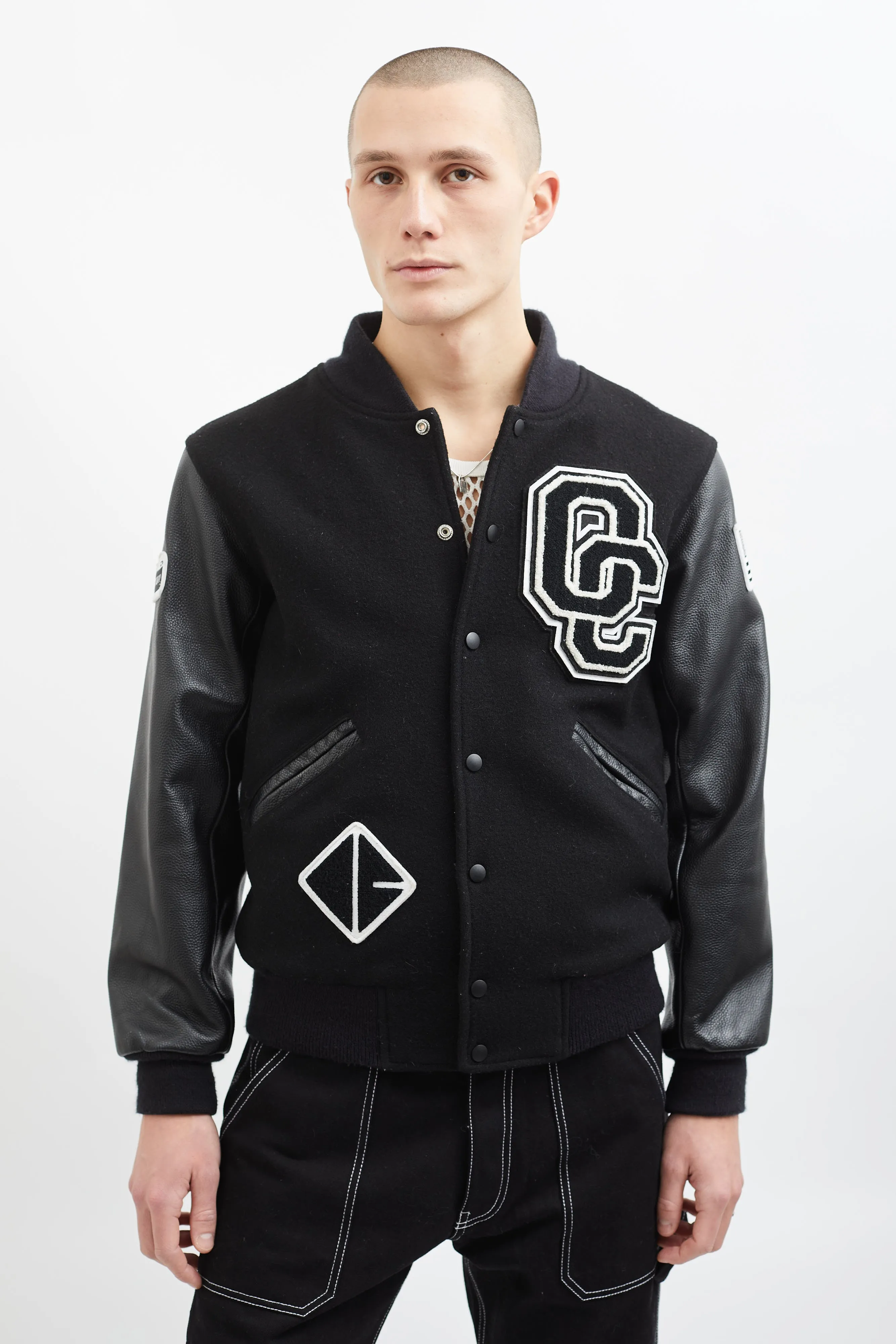Black & White Wool Varsity Jacket
