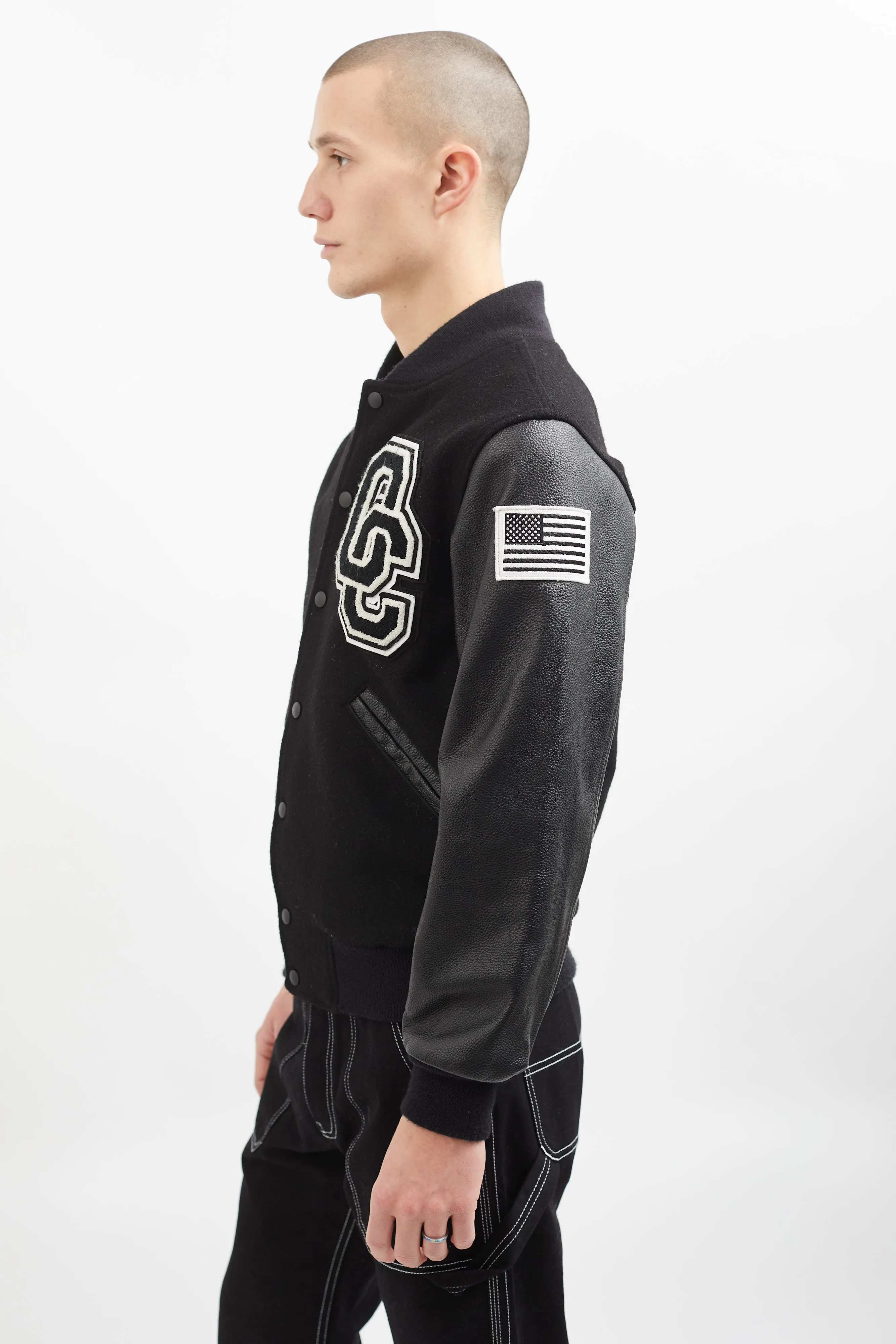 Black & White Wool Varsity Jacket