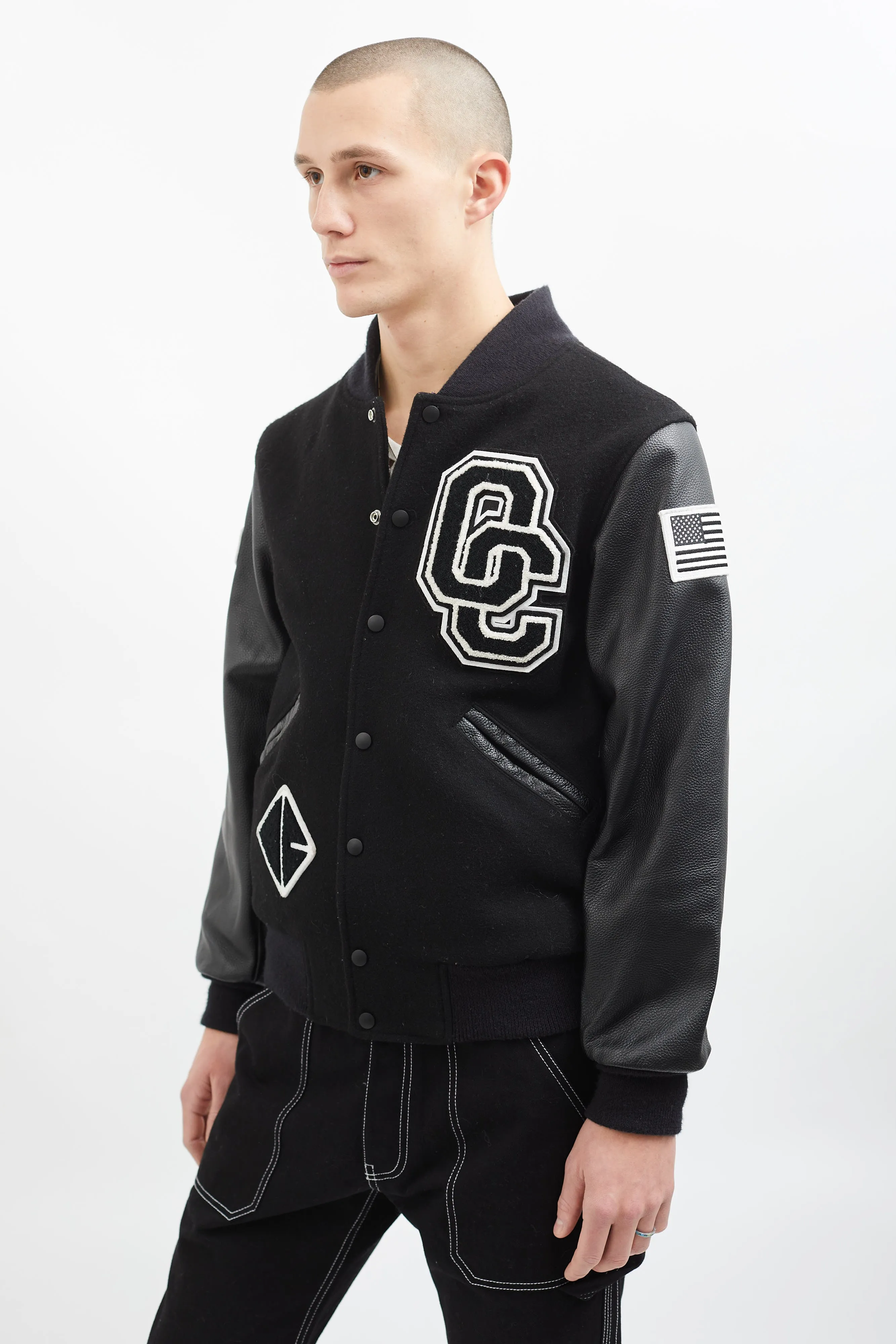 Black & White Wool Varsity Jacket