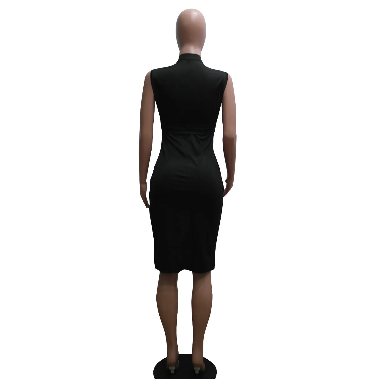 Black O-Neck Sleeveless A-Line Knee-Length Club Dress