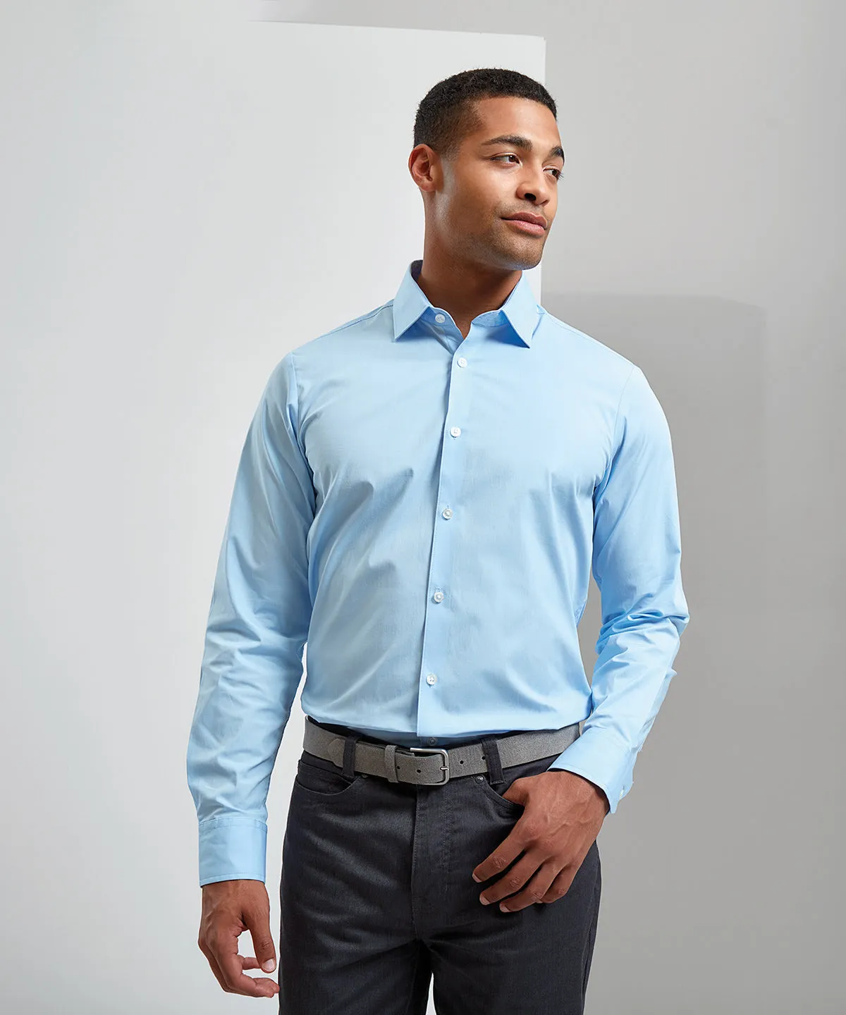 Black - Stretch fit cotton poplin long sleeve shirt