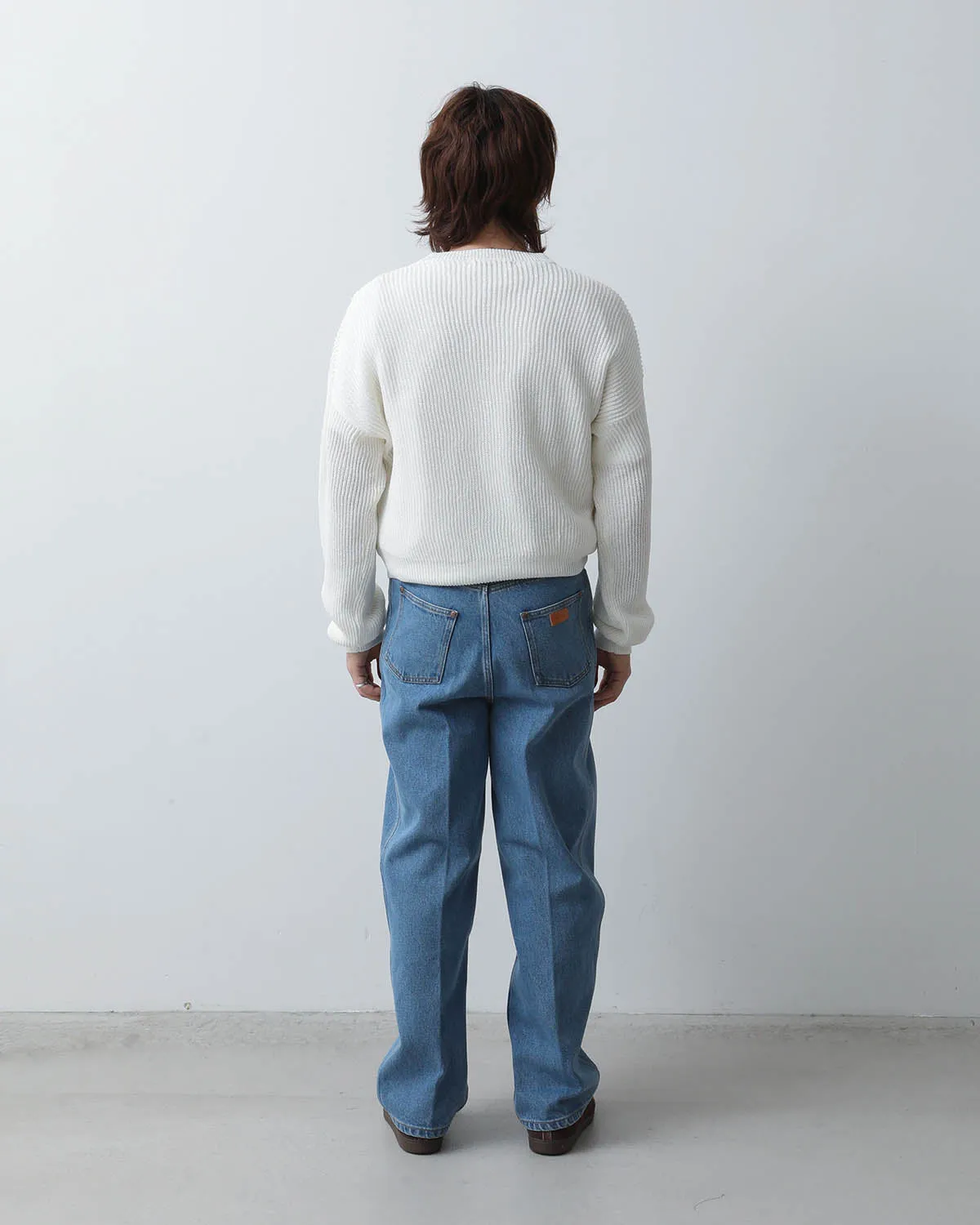 BLEACHED DENIM HIGH- WAISTED JEANS