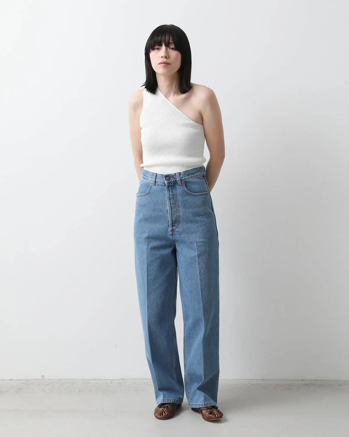 BLEACHED DENIM HIGH- WAISTED JEANS