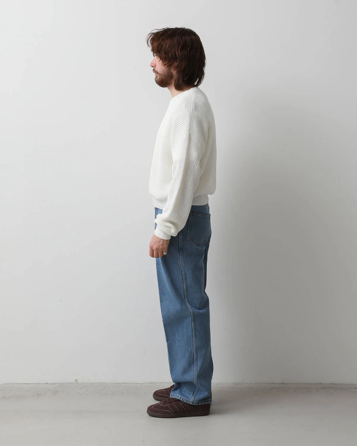 BLEACHED DENIM HIGH- WAISTED JEANS