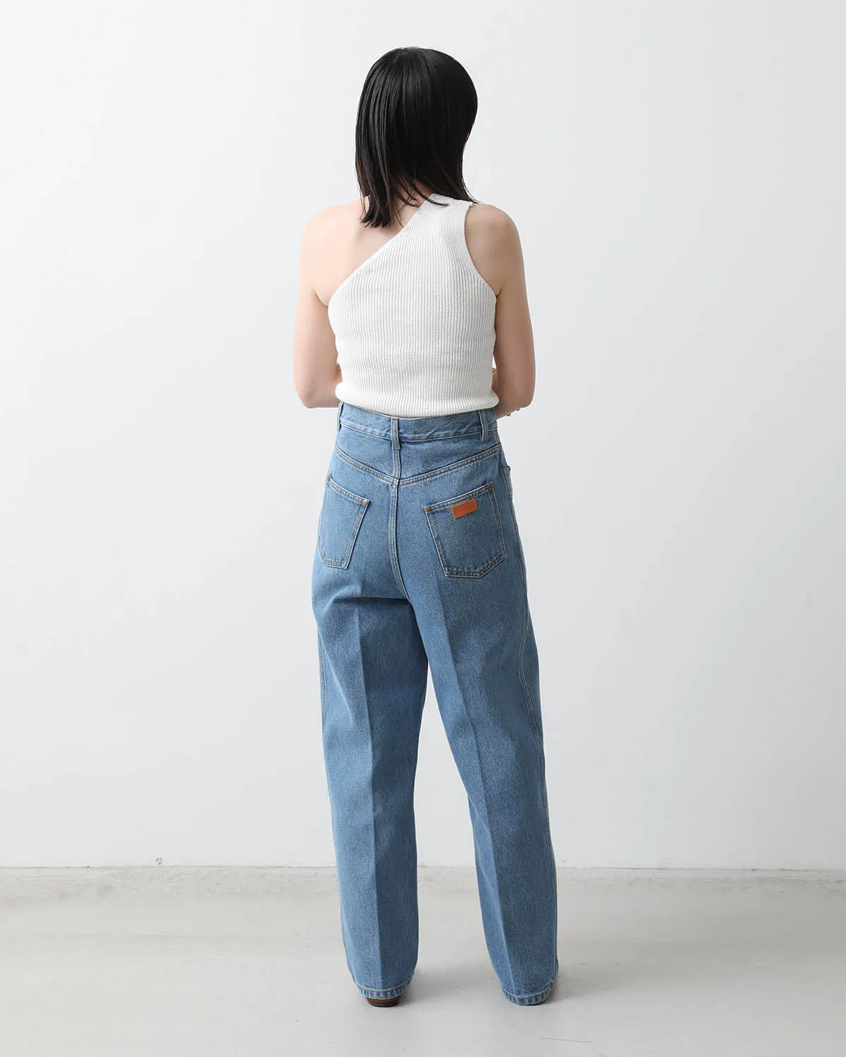 BLEACHED DENIM HIGH- WAISTED JEANS
