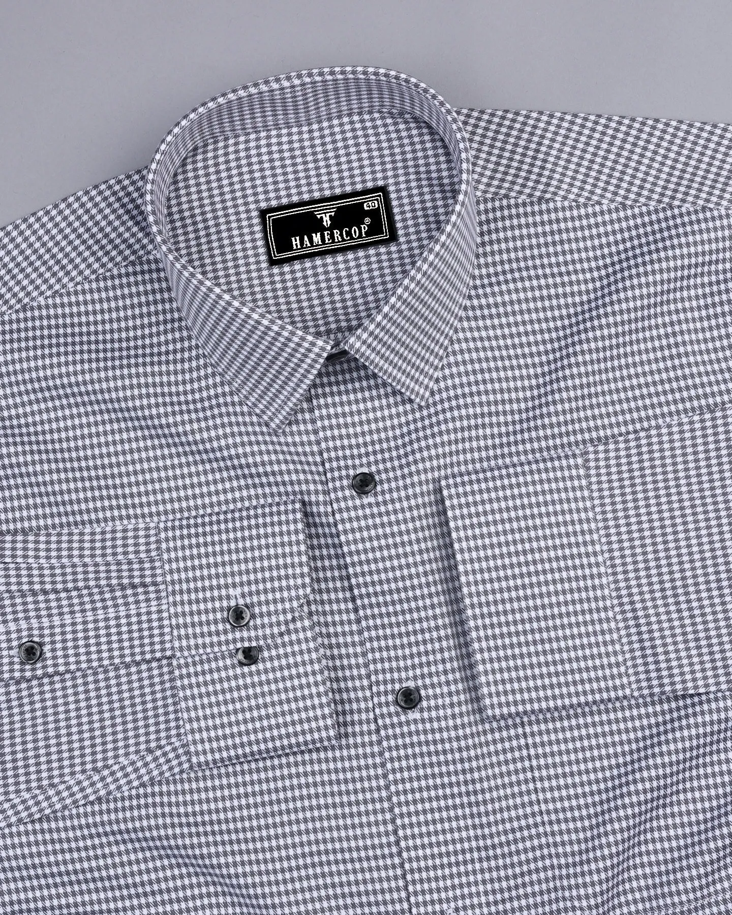 Canton Gray With White Houndstooth Premium Giza Shirt