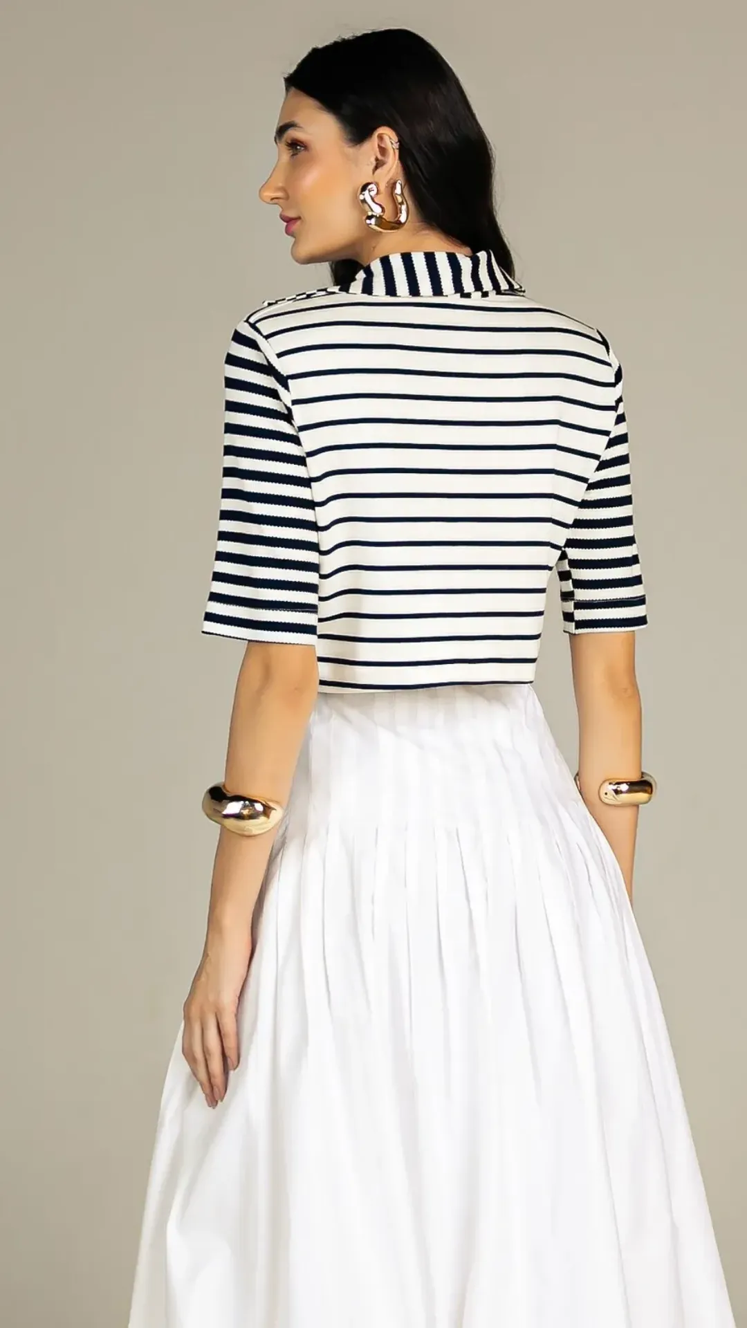 Cropped Listrado Azul e Off White