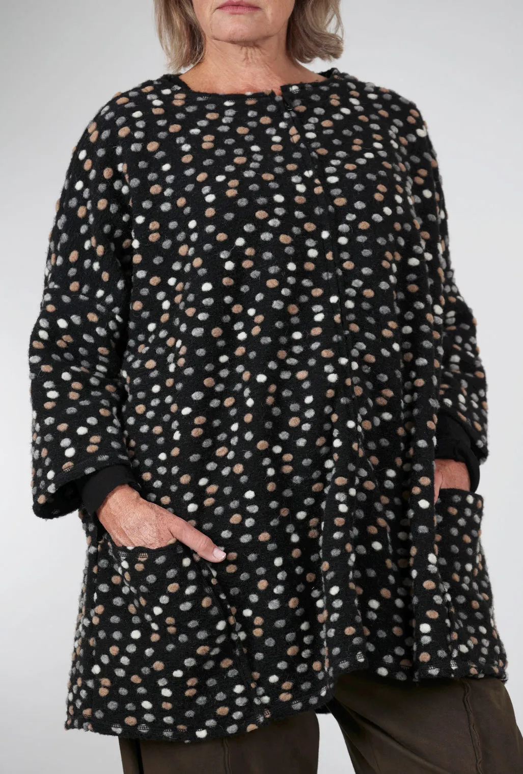 Dotty Wool Zip Topper, Black Multi