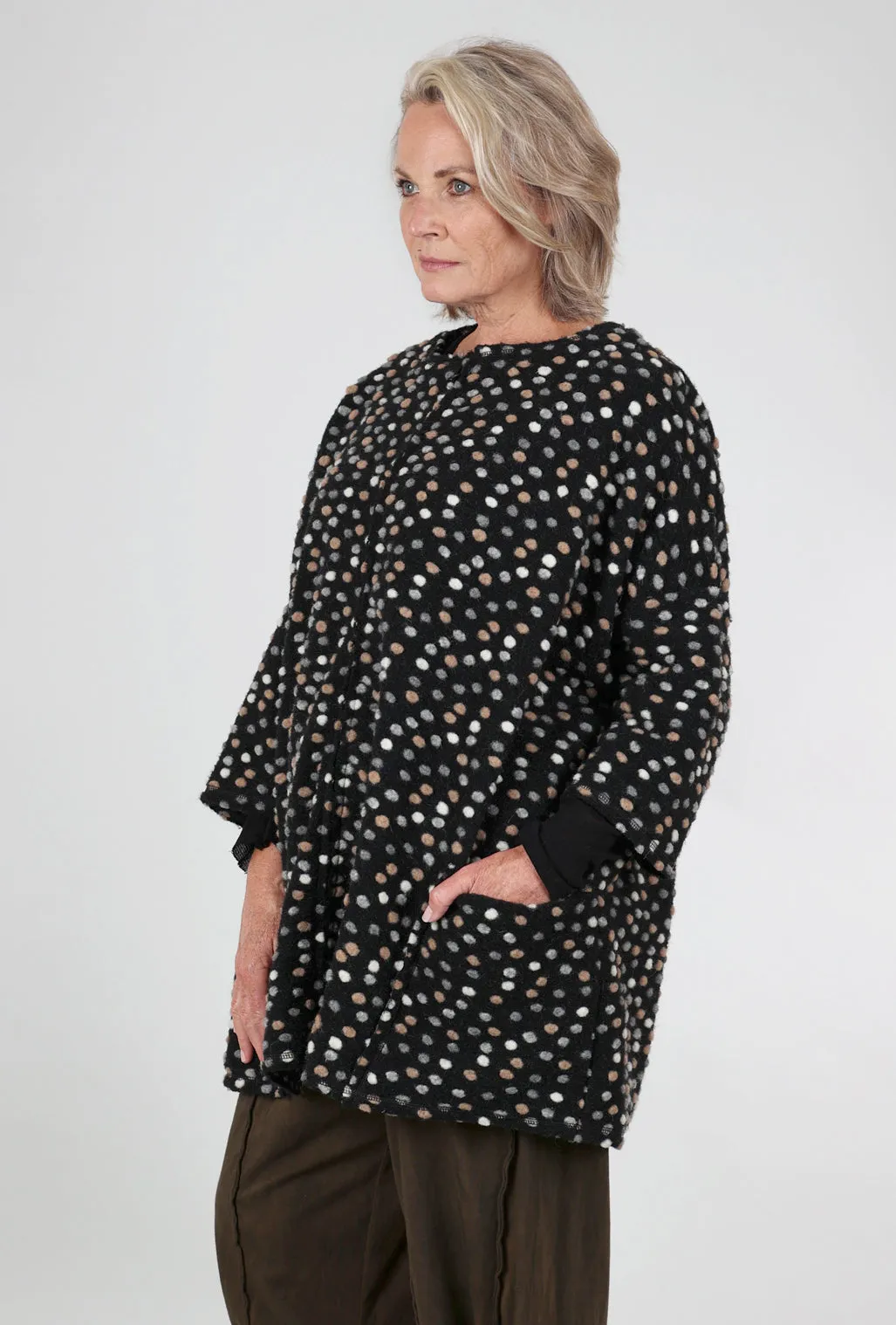 Dotty Wool Zip Topper, Black Multi