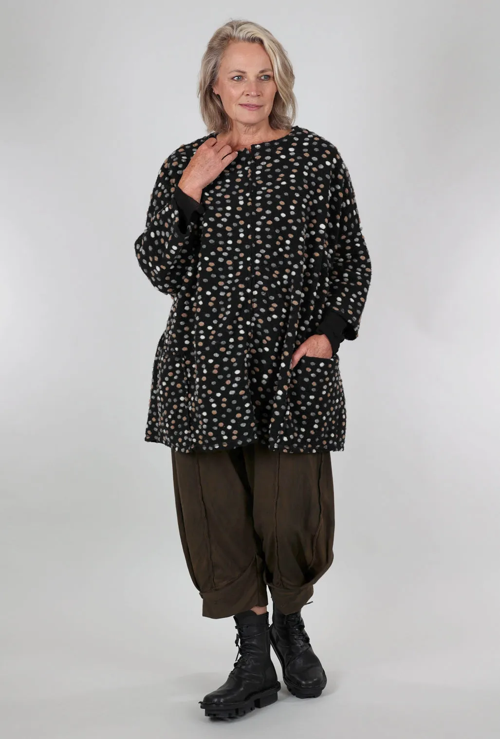 Dotty Wool Zip Topper, Black Multi