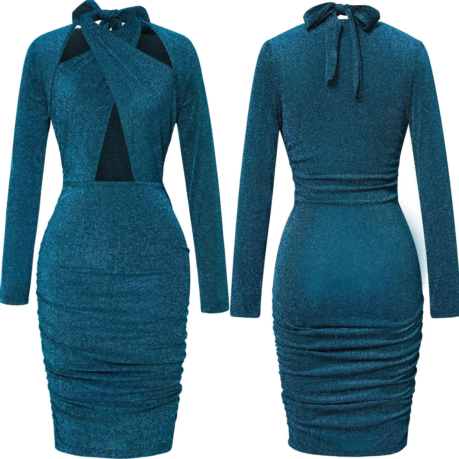 Halter Neck Glitter Cut Out Mini Dresses