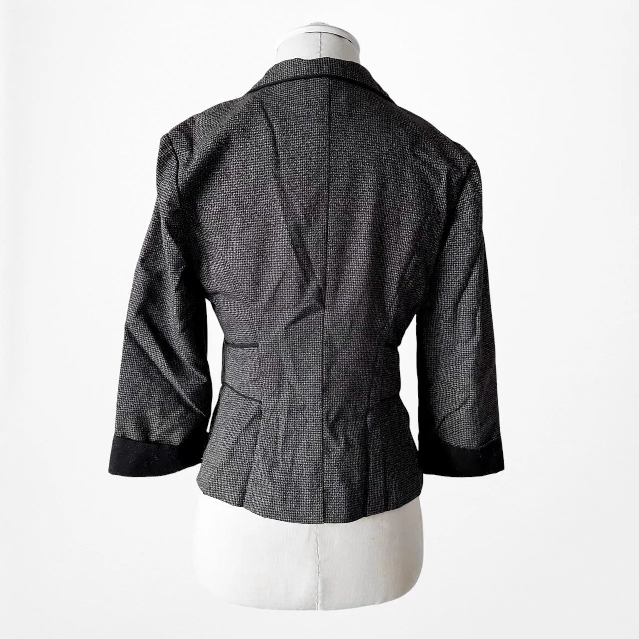 Iz Byer Gray Houndstooth Cropped Single Button Front Blazer Jacket Size XS/S