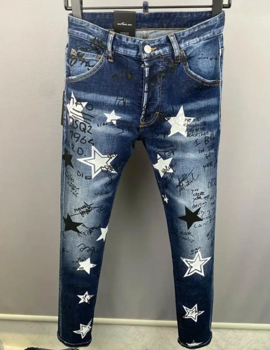 Multiple Pockets Hole Skinny Diamond-Embossed Jeans 32 S4965166