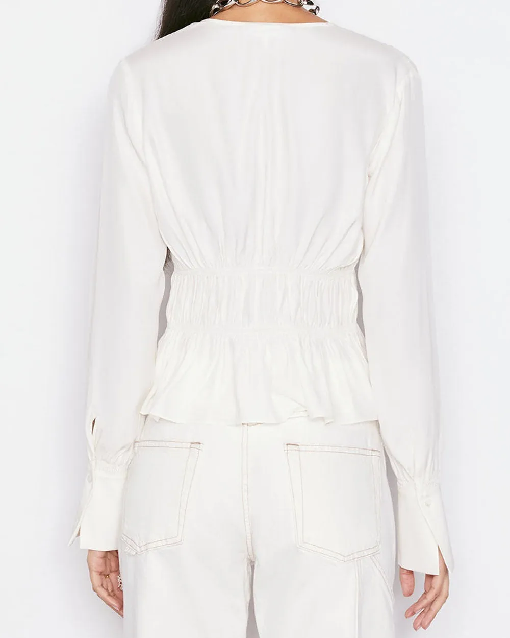Off White Ruched V  Neck Blouse