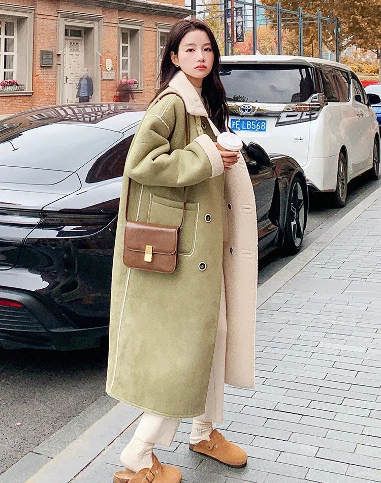 Reversible Lamb Wool Winter Gentle Suede Fur One-Piece Women's Coat