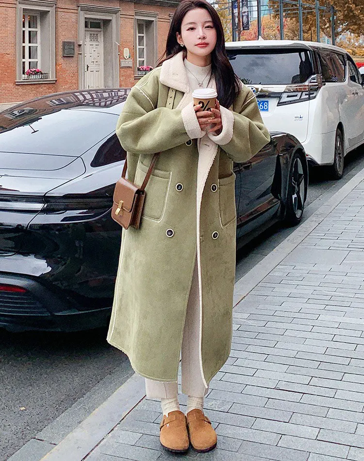 Reversible Lamb Wool Winter Gentle Suede Fur One-Piece Women's Coat