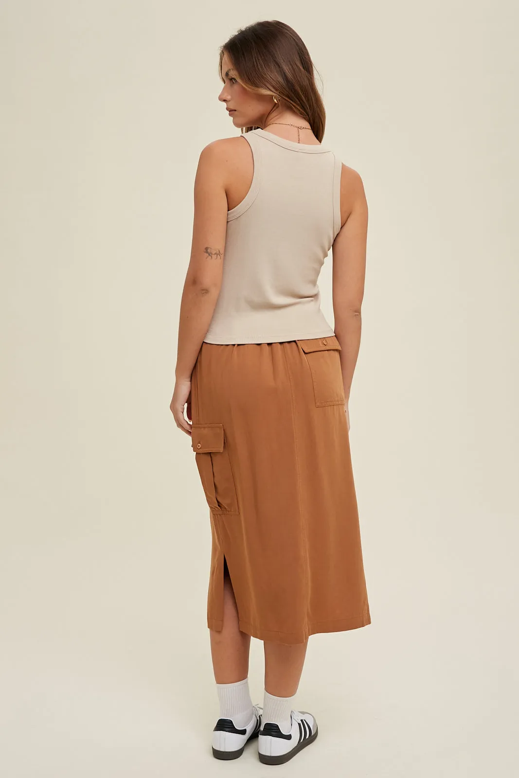 Ribbed Knit Cropped Round Neck Tank - Taupe