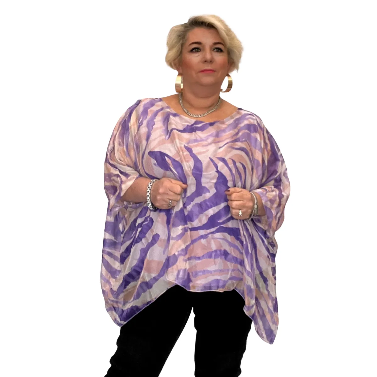 SILKY FEEL BATWING LEAF PRINT LOOSE FITTING BLOUSE