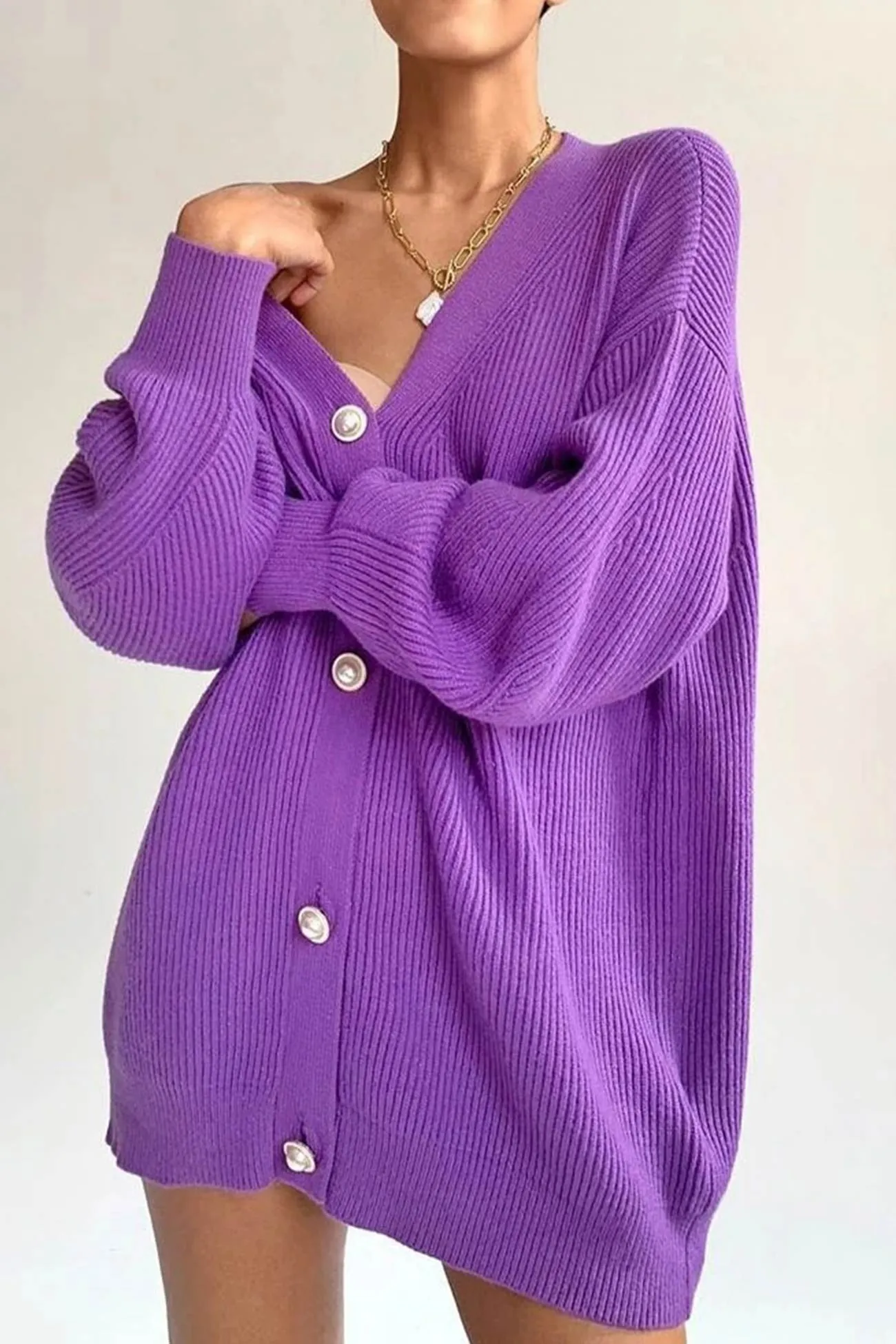 TastyHottie - Pearl Button Puff Sleeve Cardigan