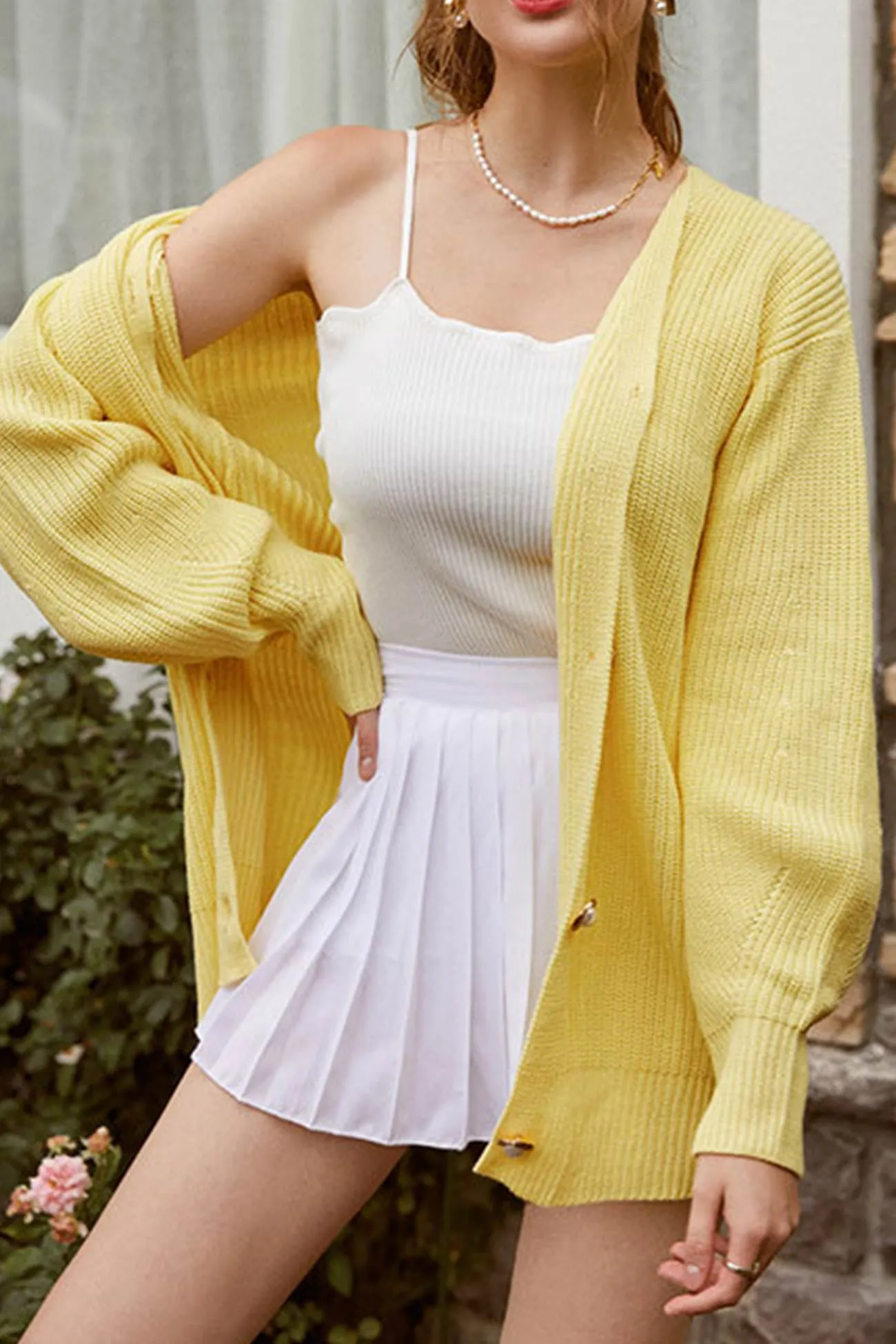TastyHottie - Pearl Button Puff Sleeve Cardigan