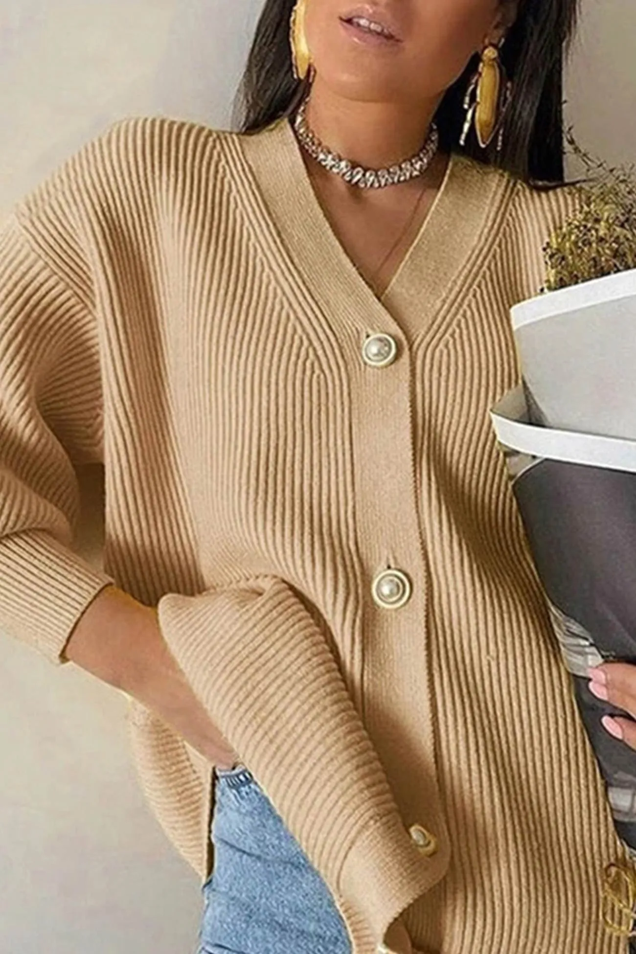 TastyHottie - Pearl Button Puff Sleeve Cardigan