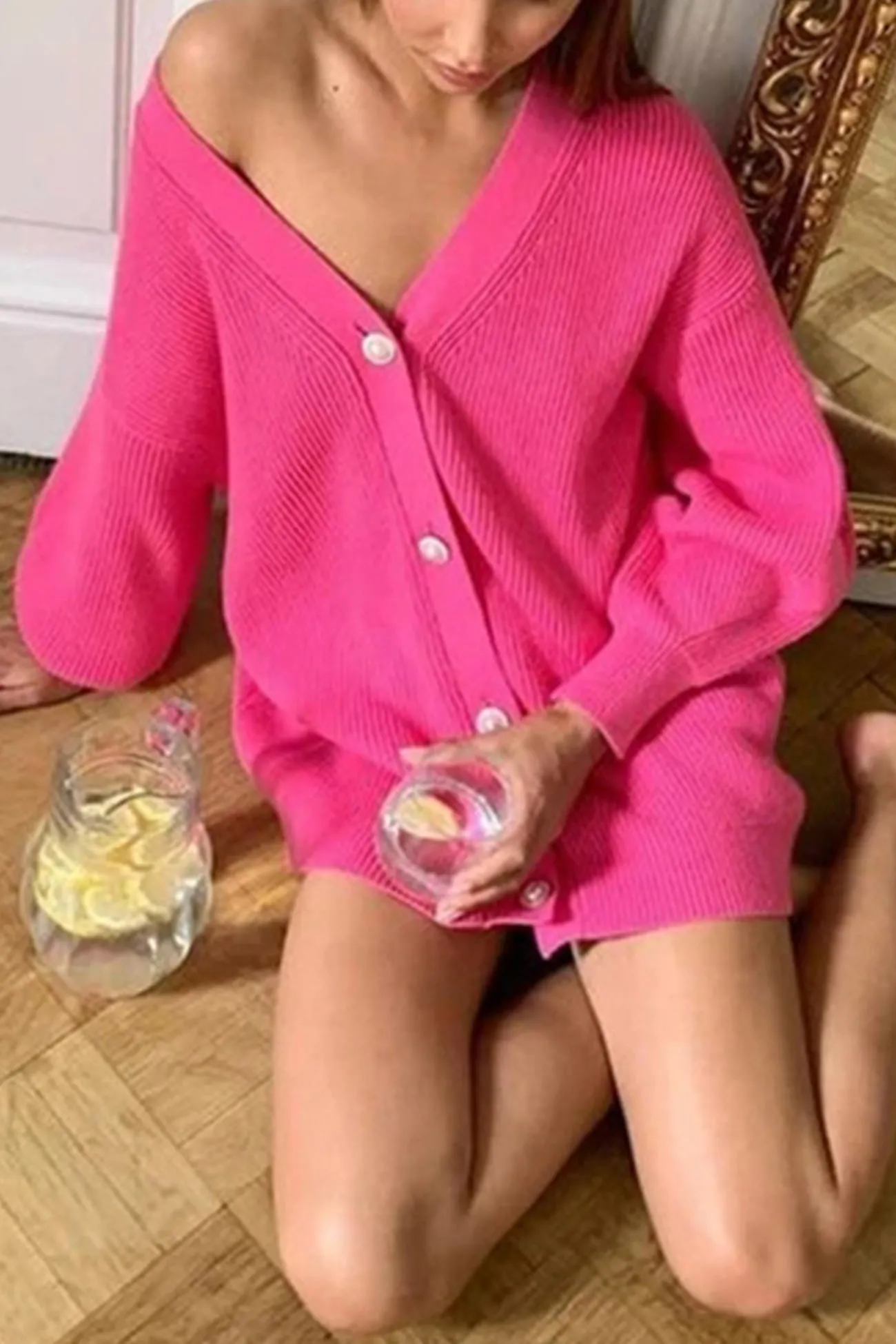 TastyHottie - Pearl Button Puff Sleeve Cardigan