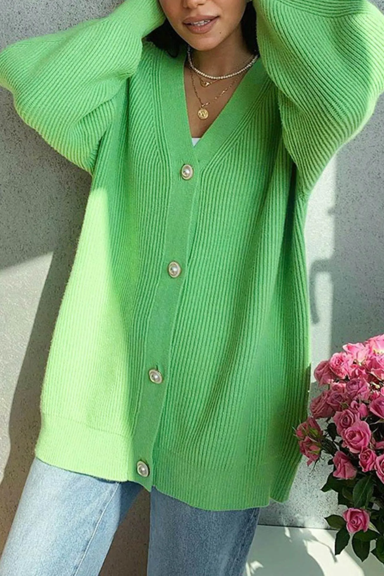 TastyHottie - Pearl Button Puff Sleeve Cardigan
