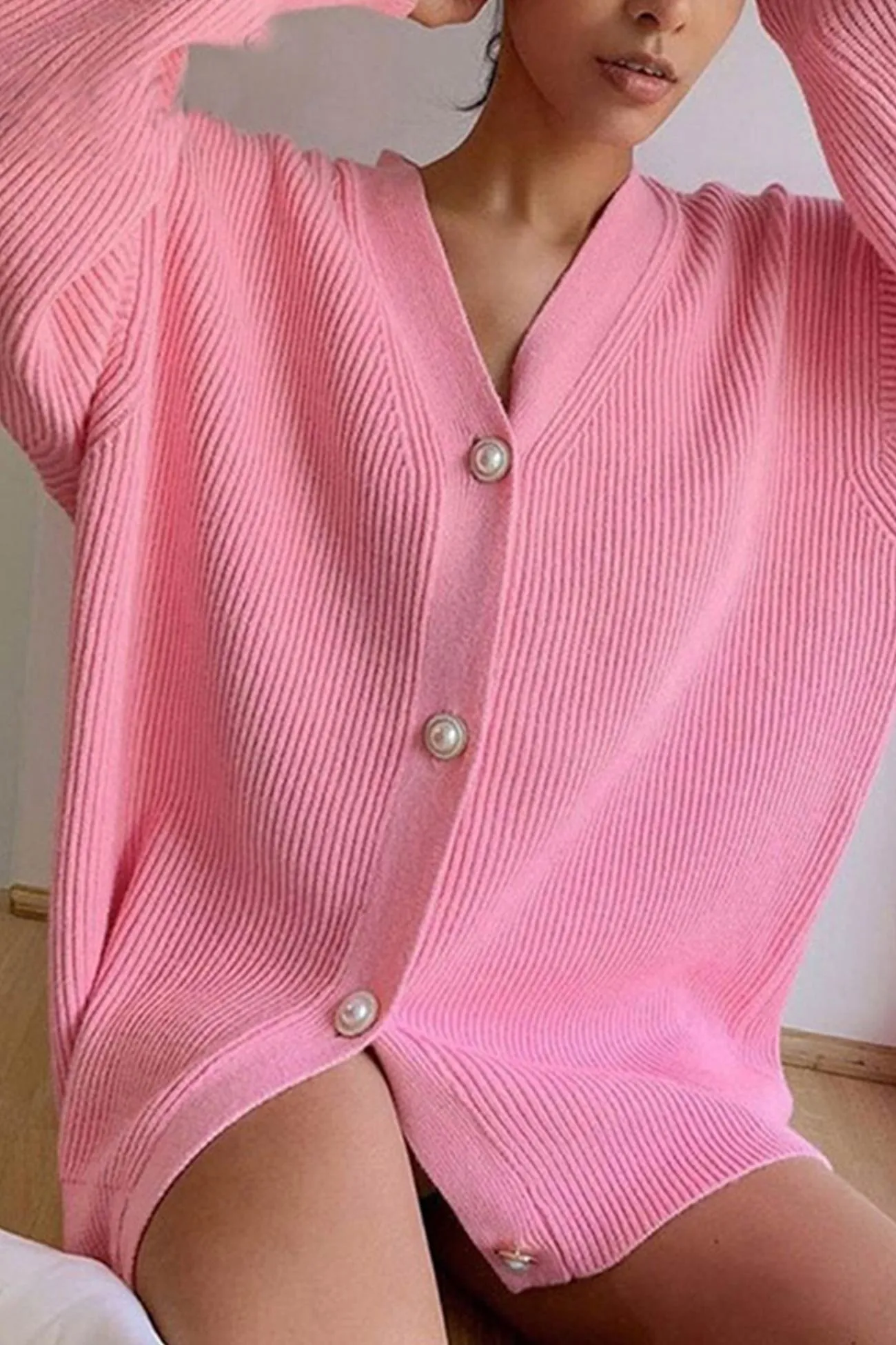 TastyHottie - Pearl Button Puff Sleeve Cardigan
