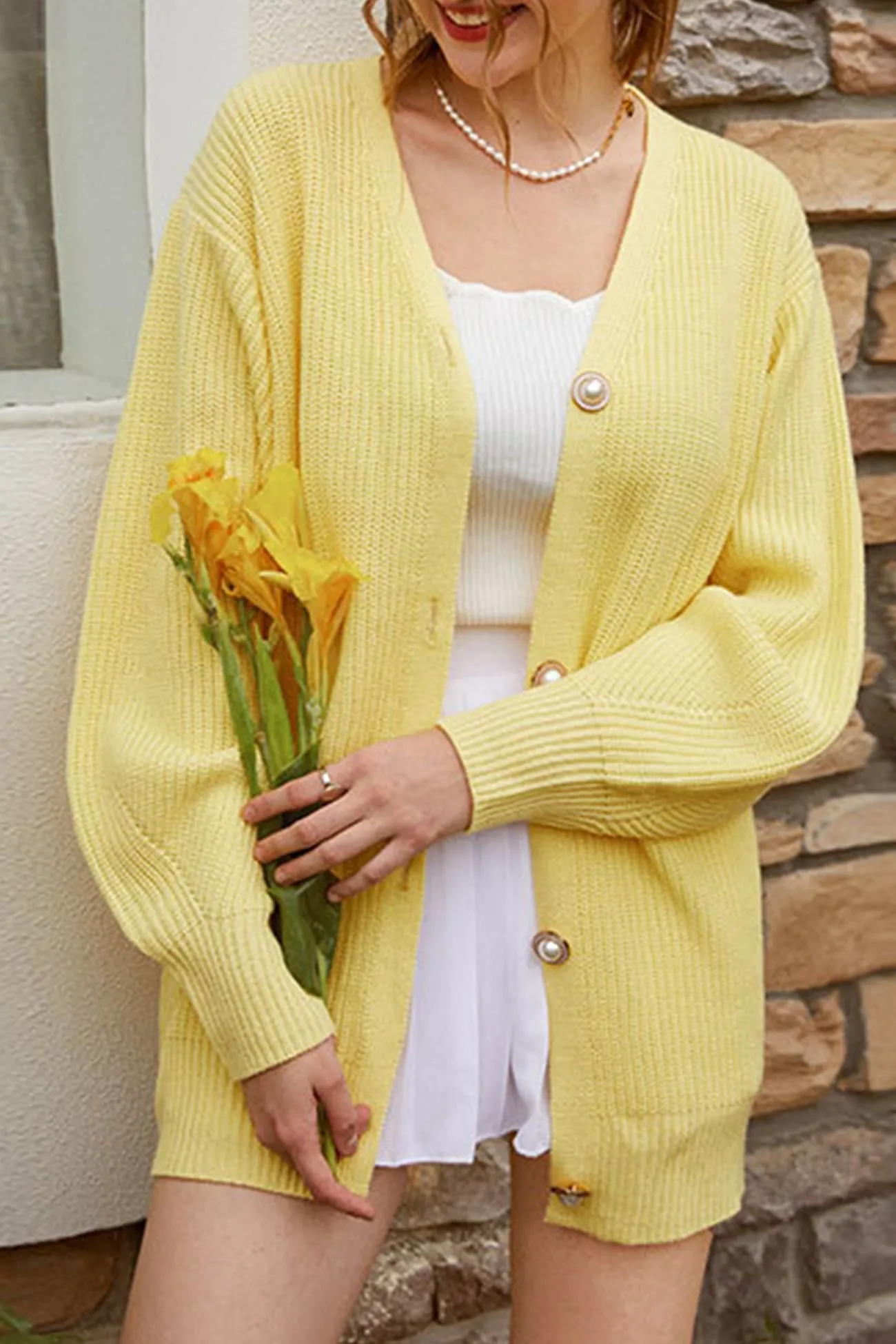 TastyHottie - Pearl Button Puff Sleeve Cardigan