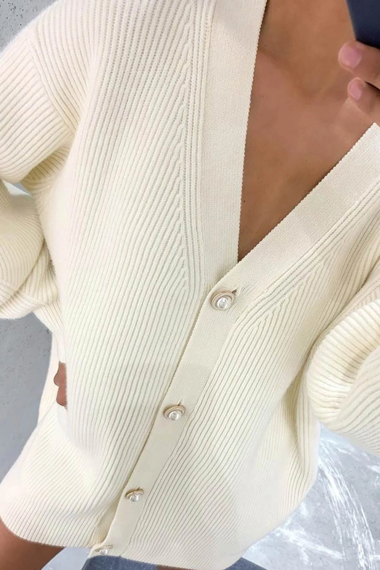 TastyHottie - Pearl Button Puff Sleeve Cardigan