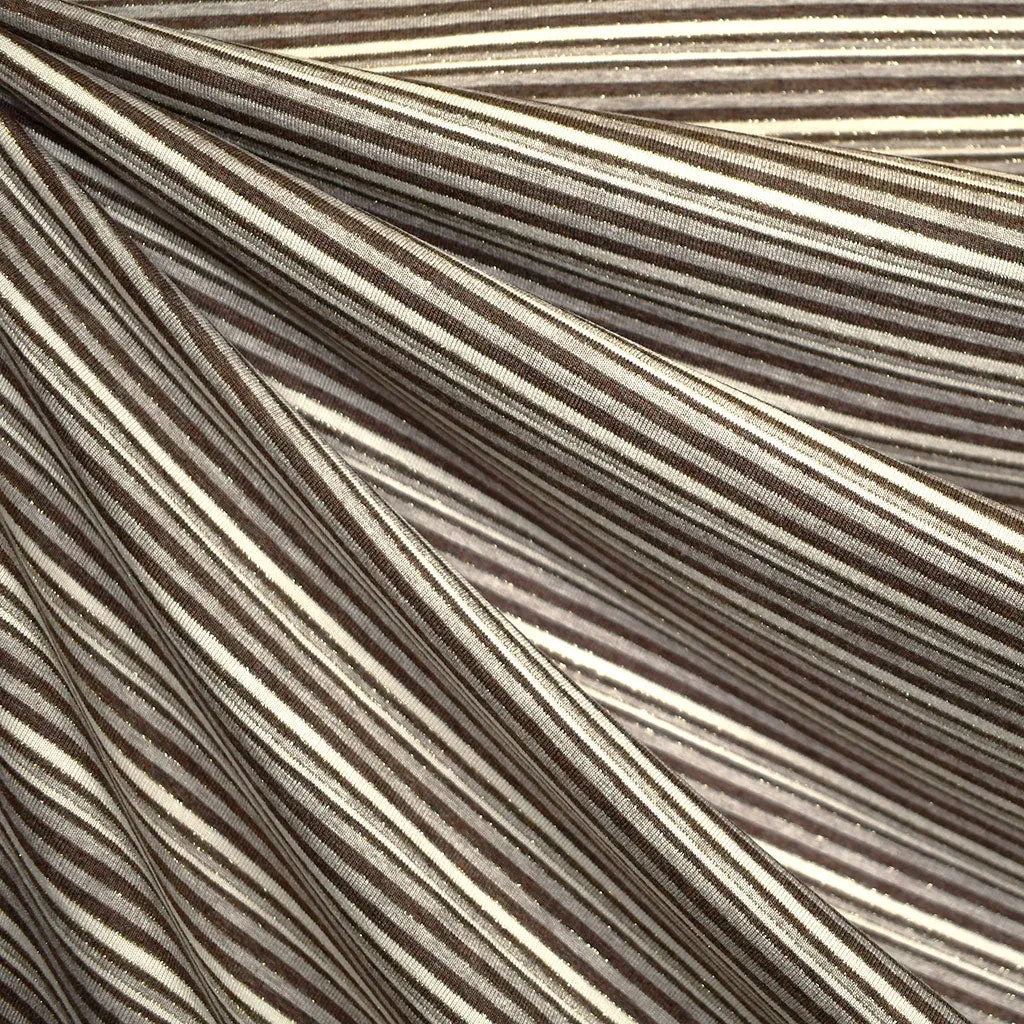 Variegated Metallic Mini Stripe Rayon Jersey Knit Brown/Gold